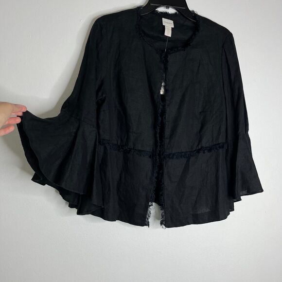 Chico's Jackets & Blazers - Chico's 100% Linen Black Bell Sleeve Open Jacket Fringe Trim Sz 0 US Sz S/4 NWT
